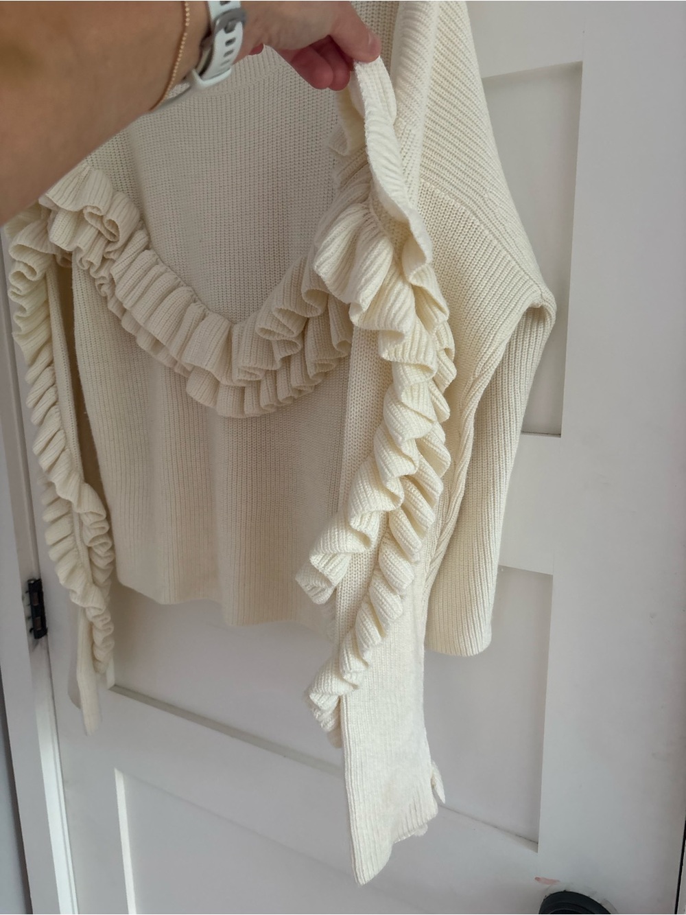 FRAME Ruffle Yoke Ribbed Sweater Off White size M - Picture 14 of 14
